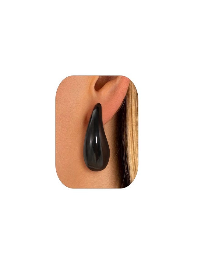 KeyStyle أقراط سوداء على شكل دمعة للنساء من KeyStyle، أقراط مضادة للحساسية على شكل دمعة، أقراط حلقية كبيرة على شكل دمعة، مجوهرات خفيفة الوزن على شكل قطرة ماء، 30 مم - Image 1